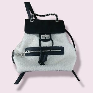 NEW Call It Spring | Ivory White Faux Fur Sherpa Soft Small Backpack W/ Keychain